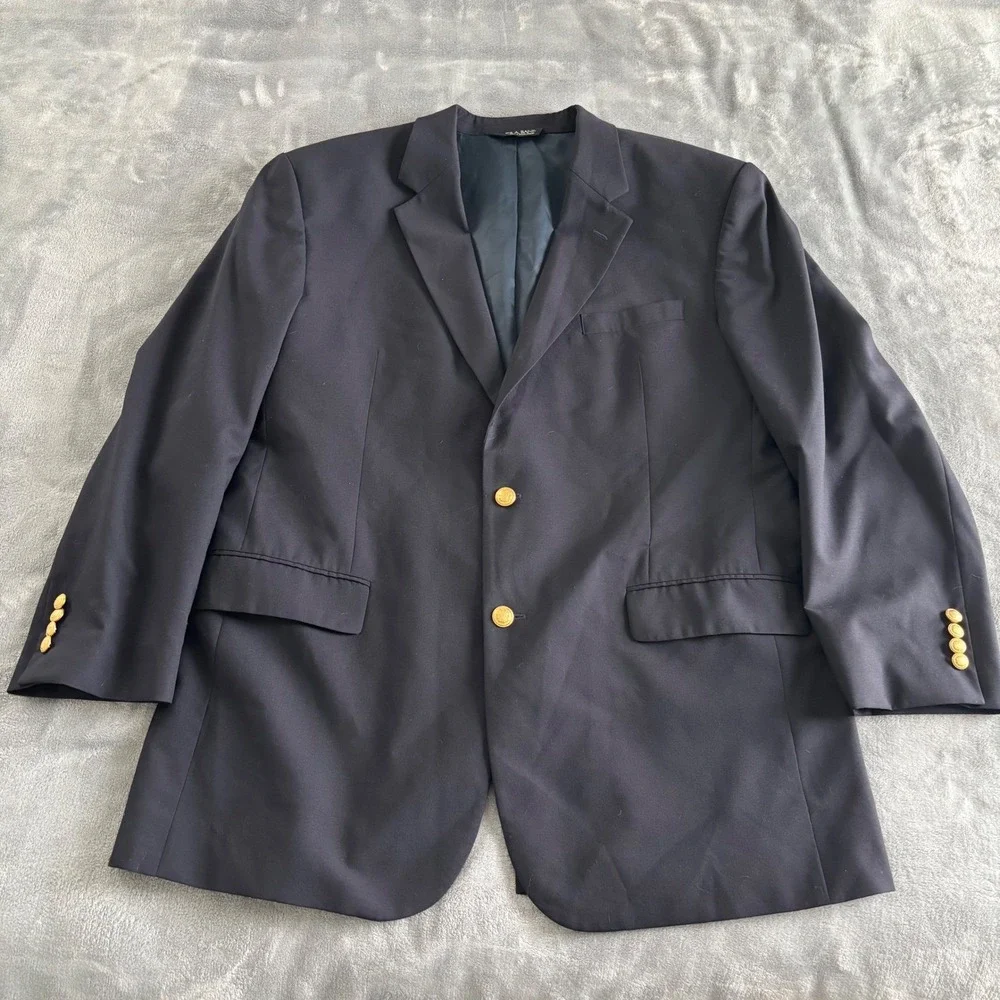 JoS A. Banks Mens 46L‎ Navy Wool Blazer Sport Jacket Gold Buttons Classic Fit